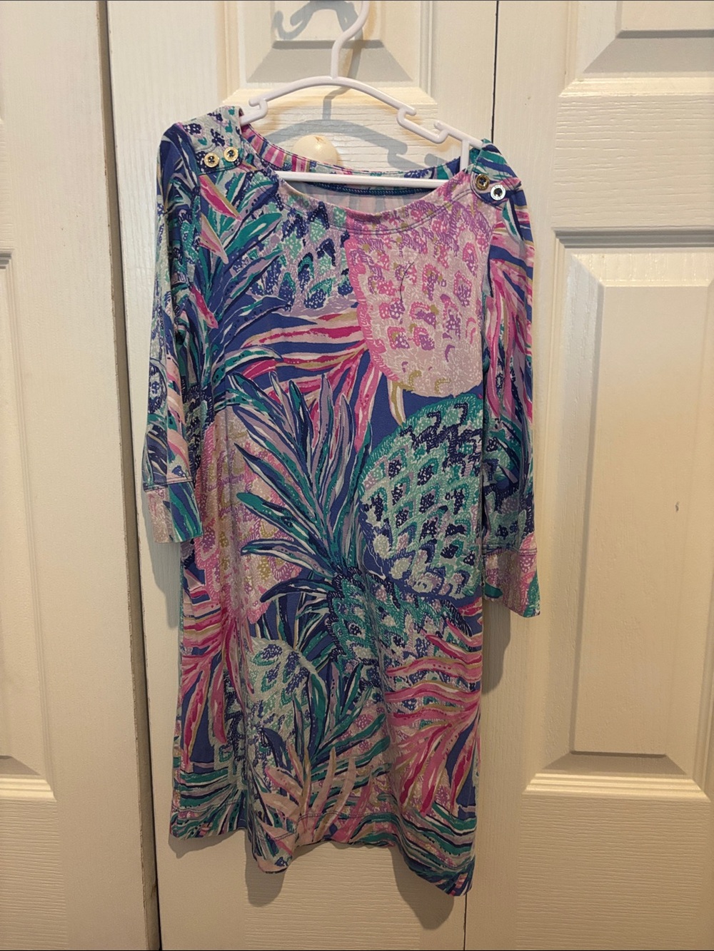 Lilly Pulitzer Girls Tropical Print Dress in Pink, Green, Blue